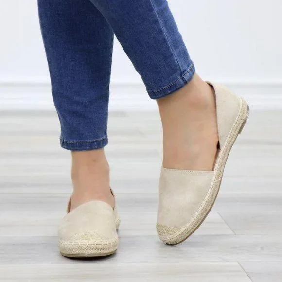 Beige Vegan Suede Flat Slip On Loafer Espadrilles - Picture 9 of 10